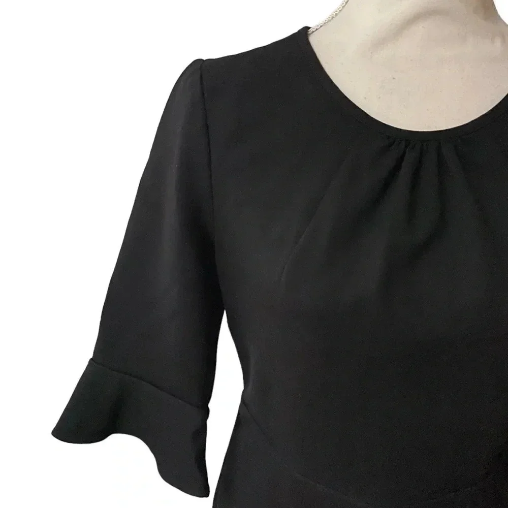 J.Crew Black Label Ponte Bell Sleeve Sheath Dress Black Size 6